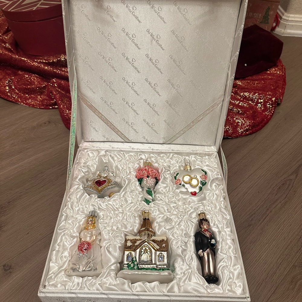 Old World Christmas Wedding Collection Full Set Glass Tree Ornaments 4.25 inch - Picture 3 of 11
